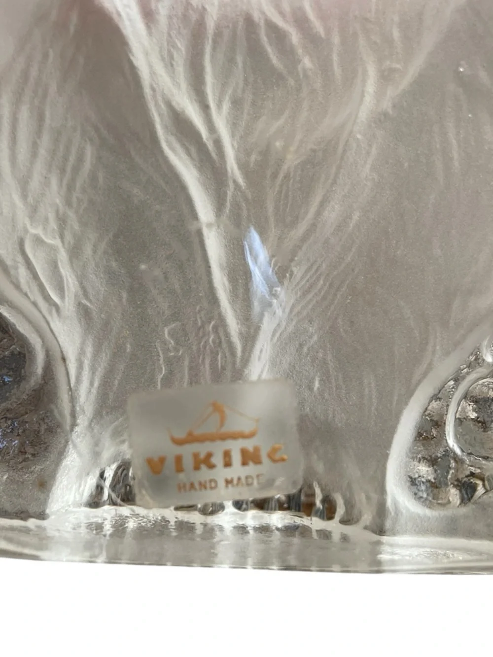 Viking handmade glass frosted bear 7 inches tall - vintage collectible